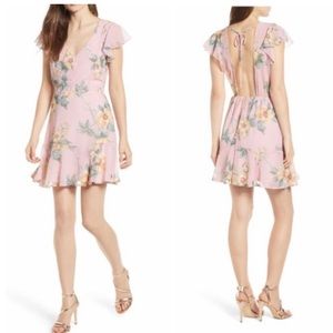 Row A Blush Pink Floral Ruffle Open Back Dress